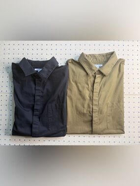 Helmut Lang Short Sleeve Button Up Bundle XL Black Olive 2 shirt lot designer